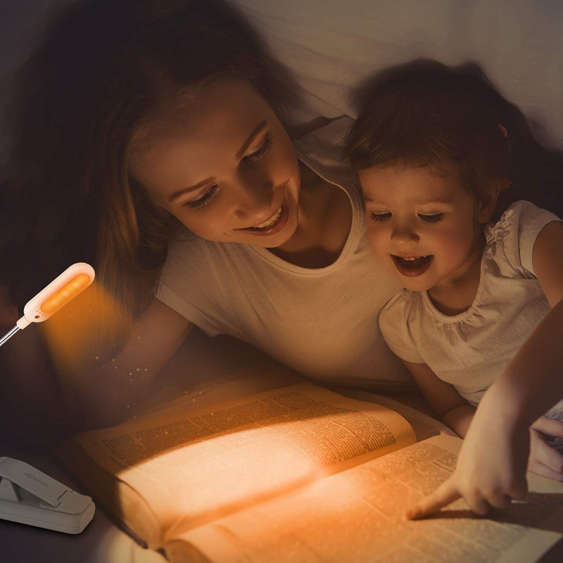VAVOFO Clip On Rechargeable Reading Light, 7 LEDs with 3 Colortemperature 9 Brightness Levels Book Lights for Reading in Bed with Power Indicator for Bookworms Black (white1-Pack) - Image 5